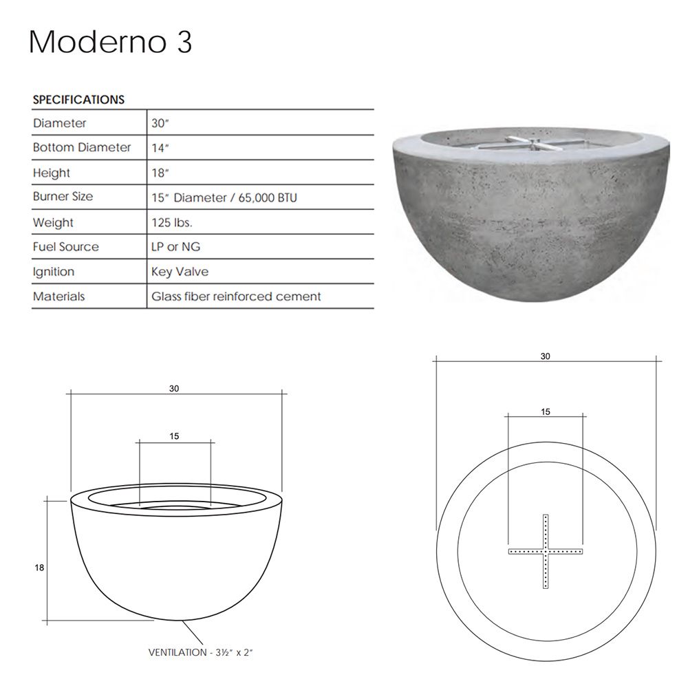 30" Prism Moderno Fire Bowl Specs