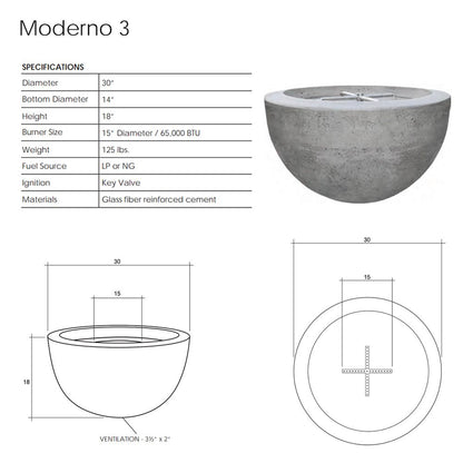 30" Prism Moderno Fire Bowl Specs