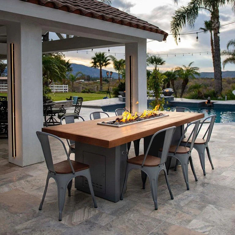 Alameda Fire Table in Wood Grain top powder metal coated base