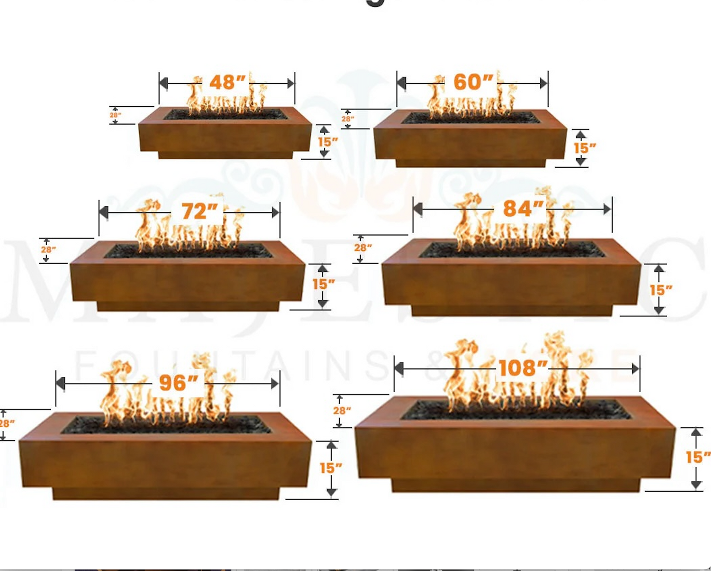 Coronado Wood Grain Fire Pit — Standard Sizes (48–84")